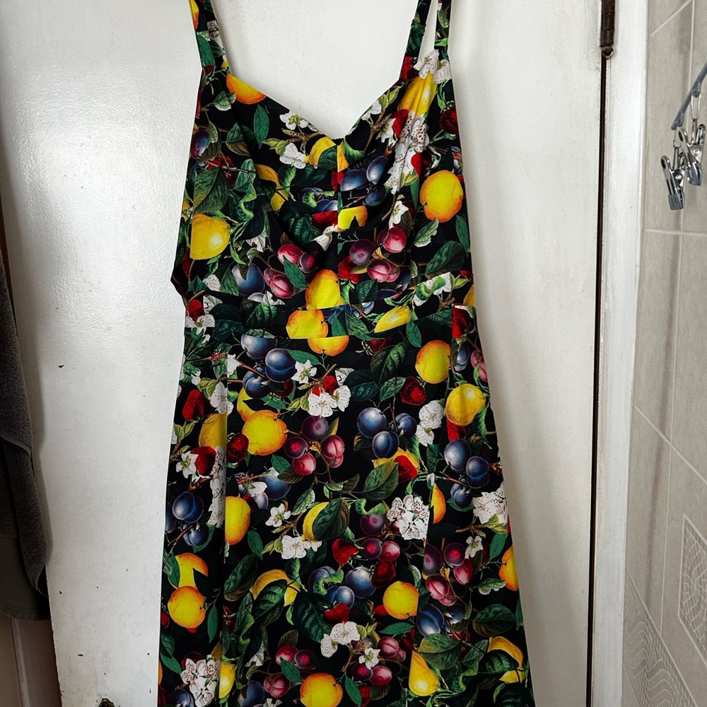 City Chic Black Multicolor Fruit Print Dress